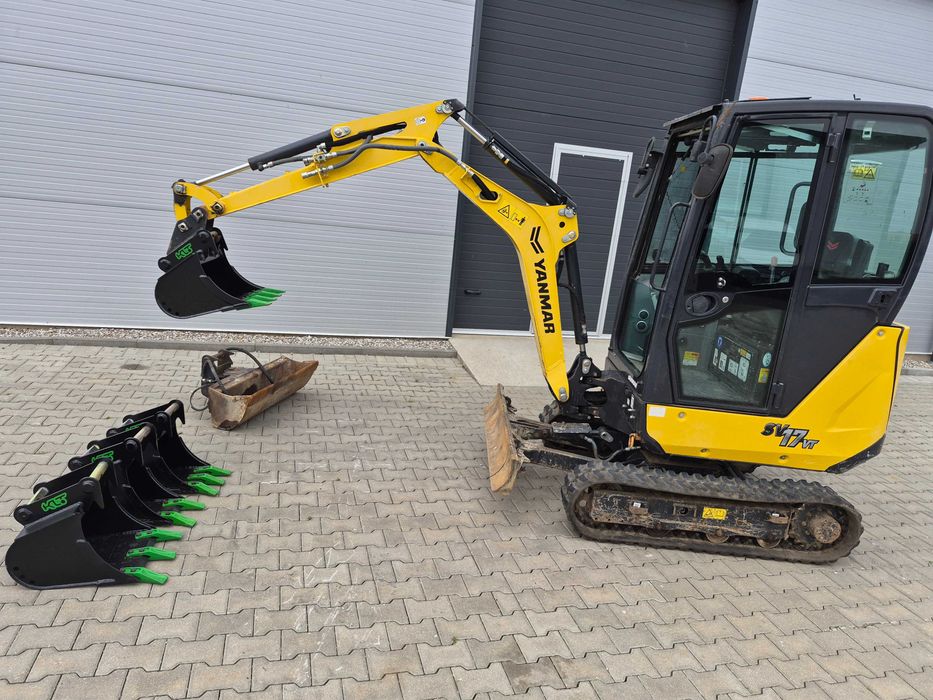 Wynajem - Minikoparka Yanmar SV17VT z wiertnicą hydrauliczną, kompletem łyżek i przyczepą – wypożyczalnia sprzętu - wypożyczalnia samochodów.