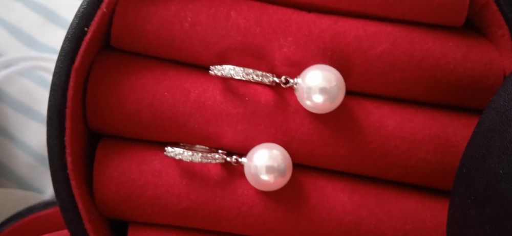Серьги серебряные 925 с жемчугом и цирконом, Новые