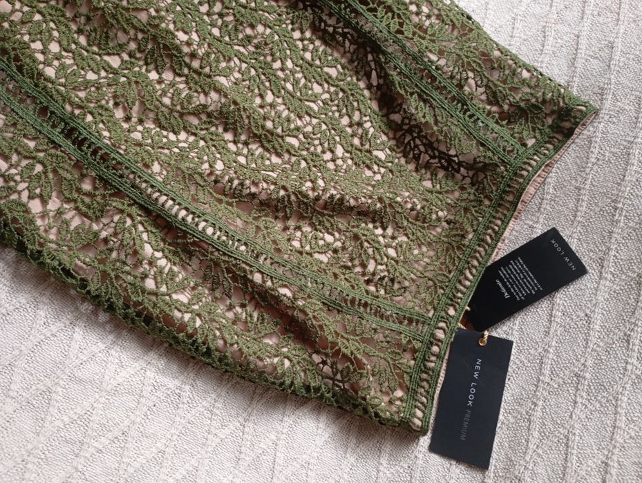 NEW LOOK Premium XXS-XS ażurowa NOWA koronkowa spódnica midi khaki