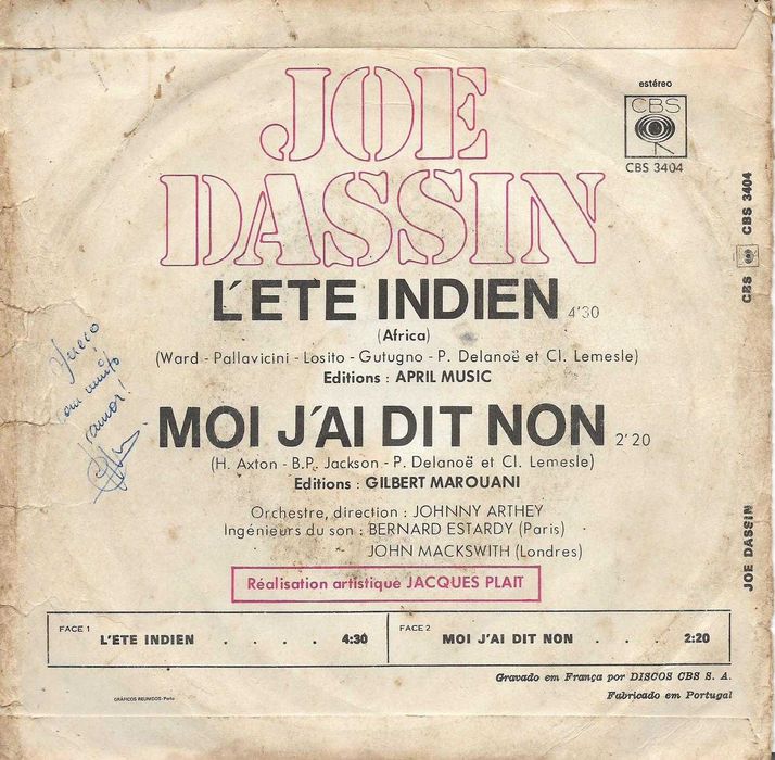 Joe Dassin - - - - - L'Été Indien - - - - - Single