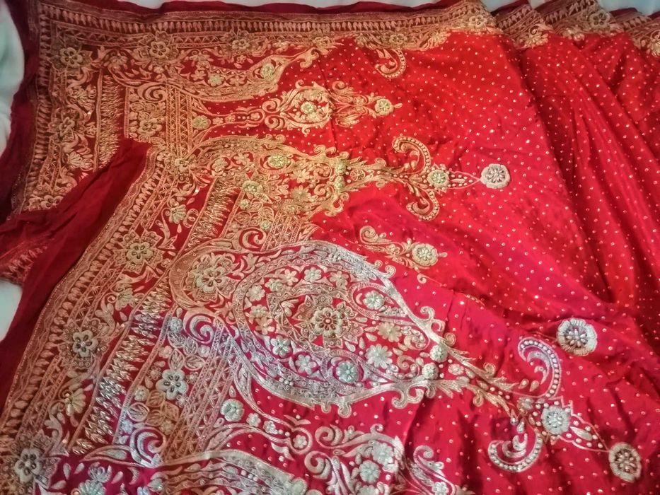 Tecido sari indiano cerimónia seda e bordado 6m