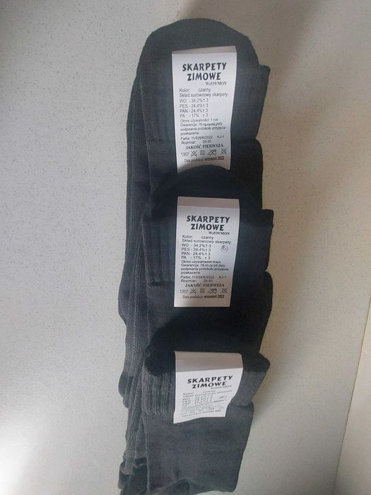 Skarpety zimowe 3 pary, czarne, wysokie rozm. 29-30