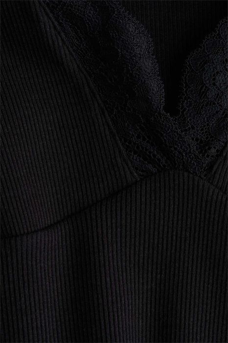 Bluzka S nowa kolekcja czarna koszulka bawełna koronka PROMOCJA