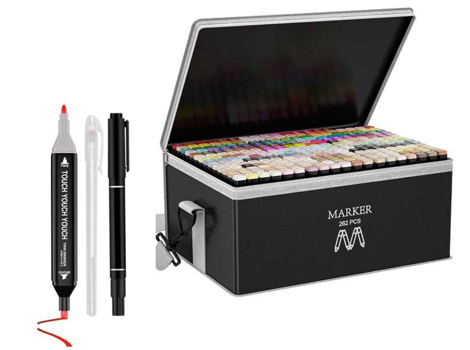 Zestaw 262 markerów z podwójną końcówką AOMEES + etui