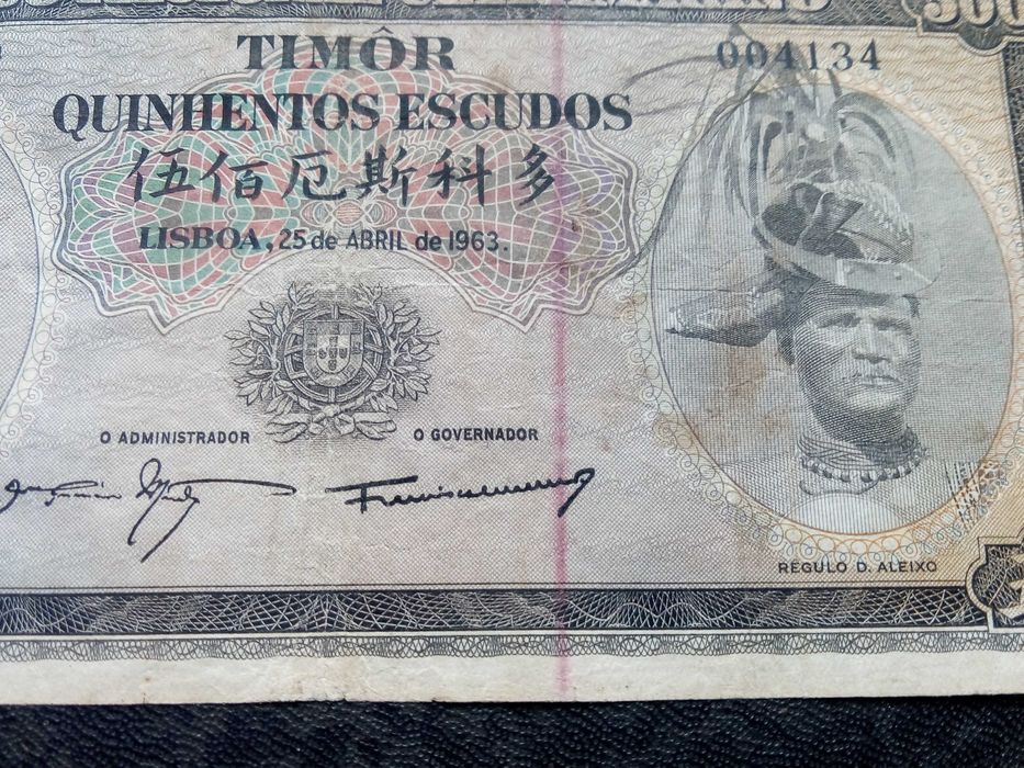 NOTA 500$00 1963 TIMOR rara e muito bem conservada