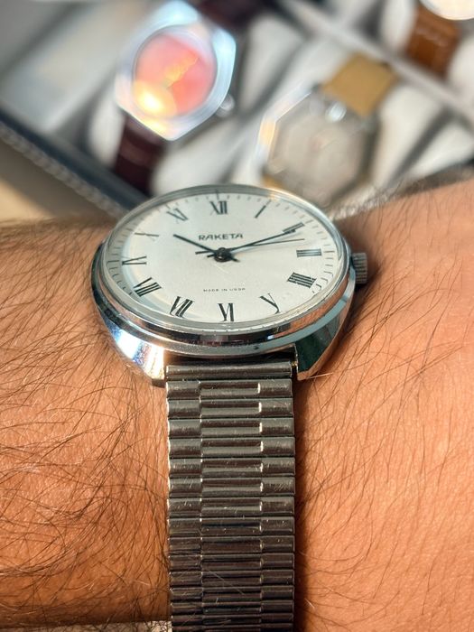 Zegarek Raketa duża linia biała mechaniczny vintage 39 sprawny