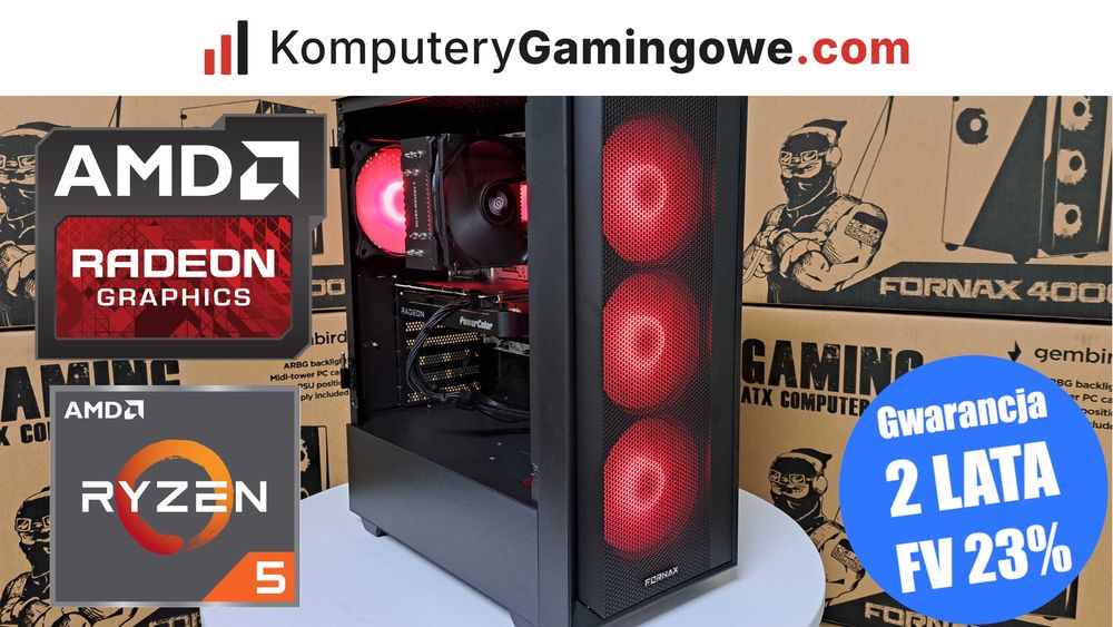 Nowy Komputer Gamingowy Ryzen 5 7500F 32GB DDR5 1TB SSD Radeon RX 9060 XT Win 11 WiFi 6E Gwarancja 24mc Faktura 23% KomputeryGamingowe.com