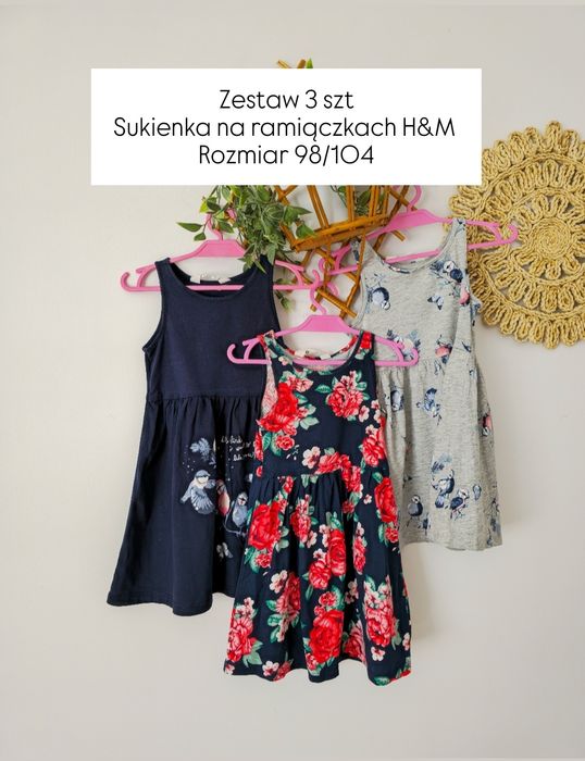 Zestaw 3 szt sukienka letnia na ramiączkach H&M 98 104