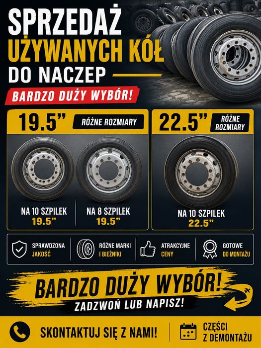 Koła do naczep i przyczep rolniczych 17.5/19.5/22.5 -8 i 10 szpilek