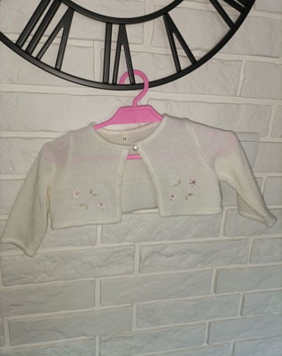 Sukienka do chrztu r.74 czapka opaska buty bolerko sweterek