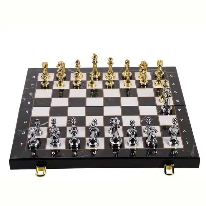 Шахи настільні 38×38 см, металеві фігури, дошка із мармуровим дизайном