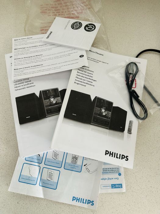 Aparelhagem / Sistema som Philips c/ rádio CD DVD USB comando e manual