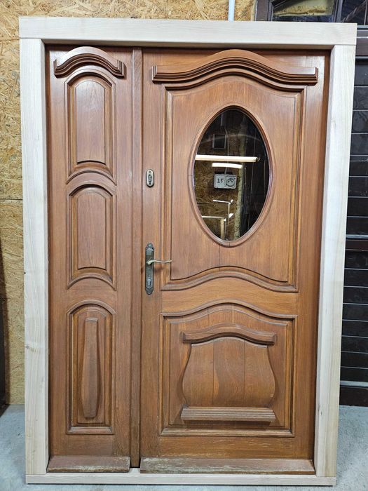 DRZWI Zewnętrzne Dębowe Dwuskrzydłowe Drewniane Wejściowe 149x214cm