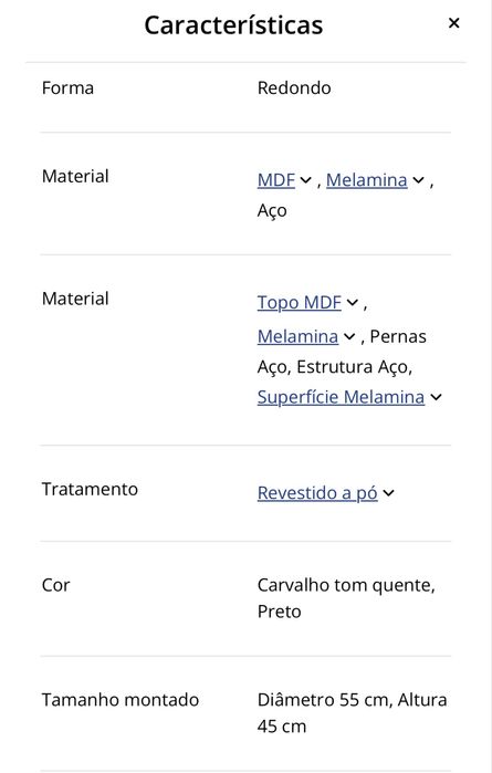 Mesa de apoio redonda.