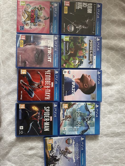 Диски для ps. Minecraft, Fifa, Horizon, Spider-man