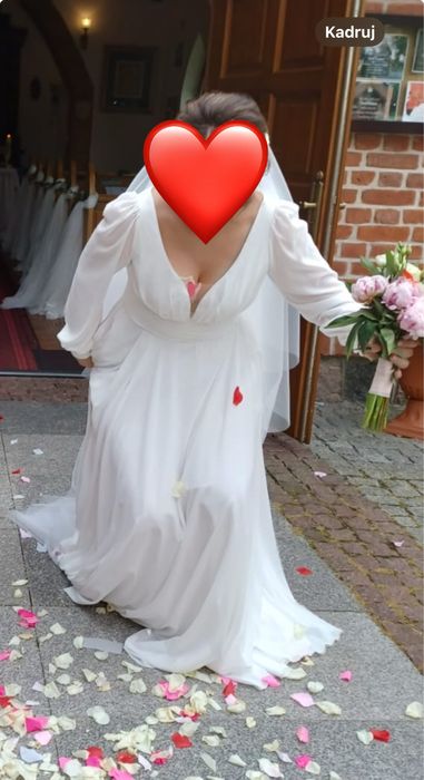 Suknia ślubna boho zwiewna dlugi welon