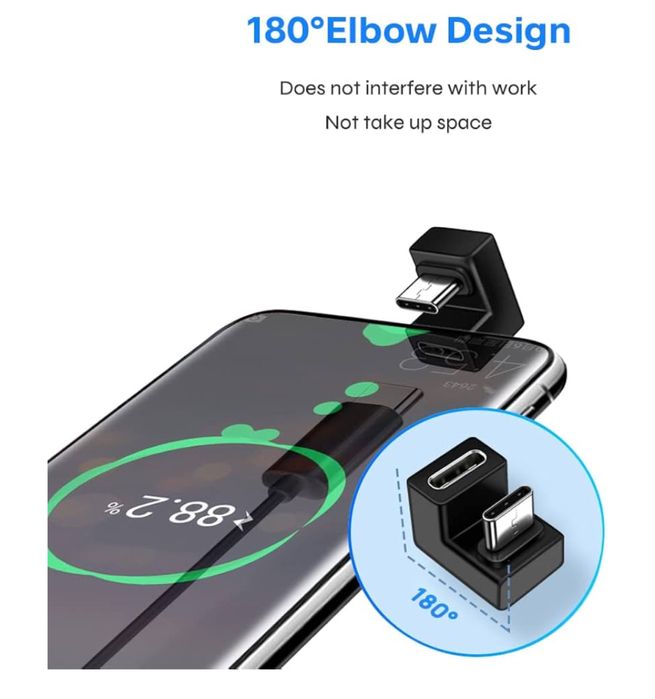 Adaptador USB C em ângulo de 180 graus adaptador USB C 3,1
