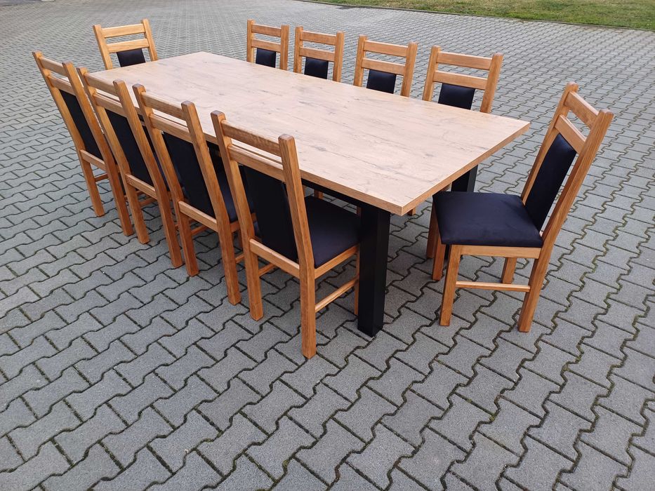 stół 244/314x103 +14 krzeseł dab lancelot okazja solidne krzesła mocne