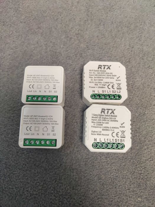 Zestaw 4 przekaźników dopuszkowych Tuya / RTX (Wi-Fi oraz Zigbee)