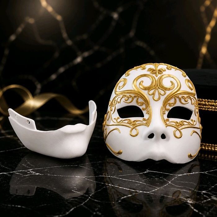 Luksusowa Maska Wenecka - Biało-złota. Bal Maskowy Karnawał Halloween