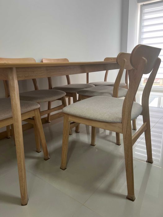 Mesa de jantar retangular 180×90 Kerhen | Com 6 cadeiras Cloda