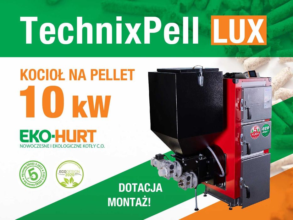 Kocioł TechnixPell lux na pellet o mocy 10kW - piec 5 klasy DOTACJA