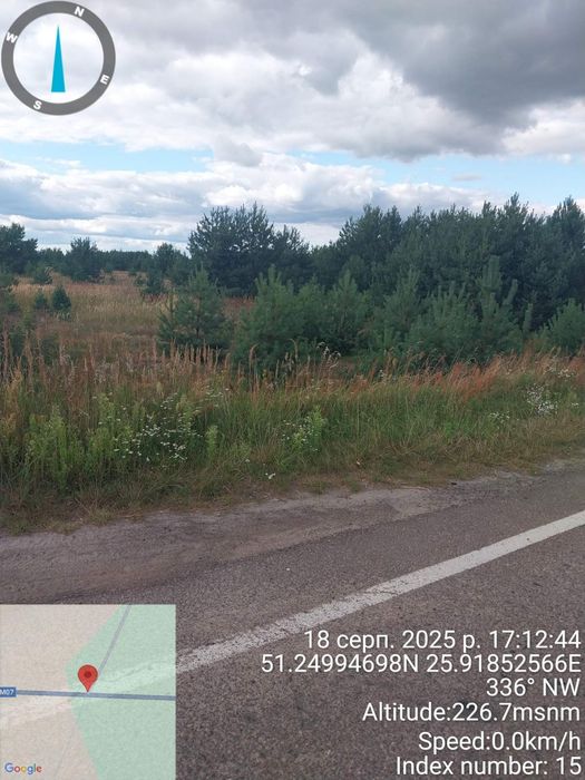 Продам земельну ділянку. Волинська область. На трасі М07 E373