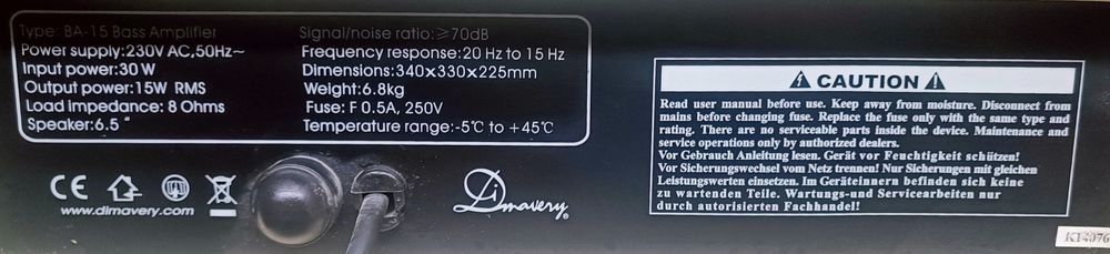 Wzmacniacz basowy, aplifier Dimavery BA-15
