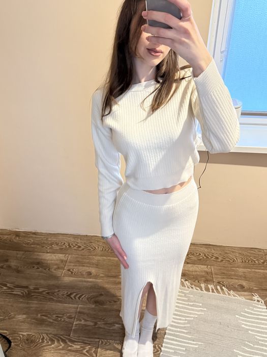 Костюм кофта з спідницею білий/молочний