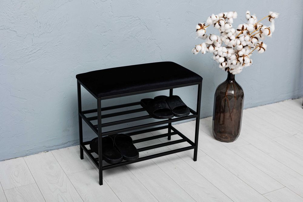 Подставка под обувь металлическая, полка пуф для обуви на две полочки