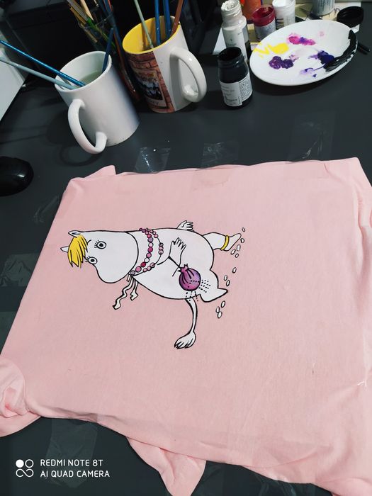 Migotka Muminki bluzka malowana farbami tekstylnymi