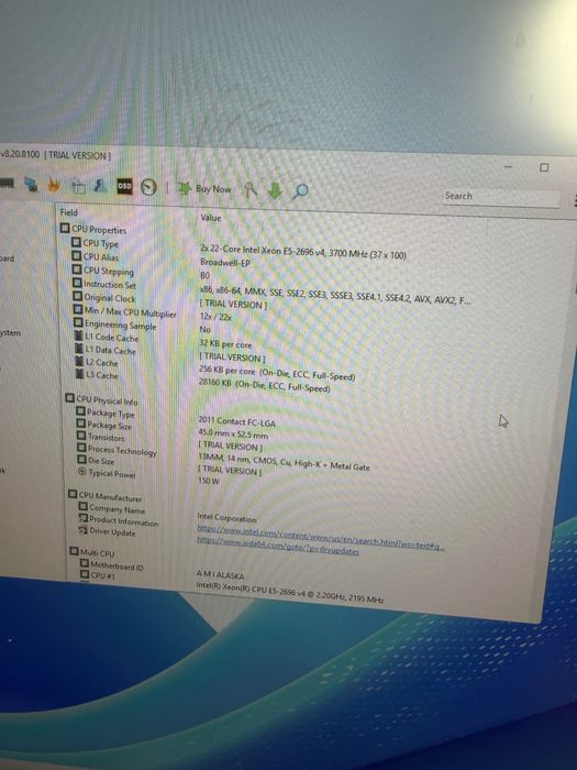 PC Intel Xeon 44 core 88 logical RAM 192 DDR4