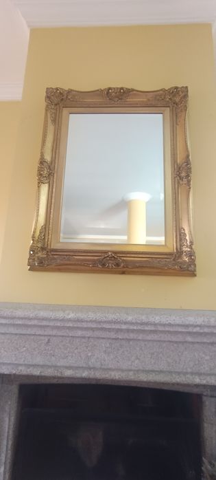 Espelho Grande Barroco 96x76cm - Madeira Maciça Talhada à Mão Dourada