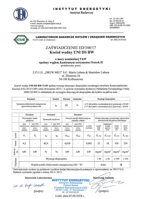 Kocioł DREW-MET UNI DS BW 9 kW - 5 klasa - ED - zasypowy / tradycyjny