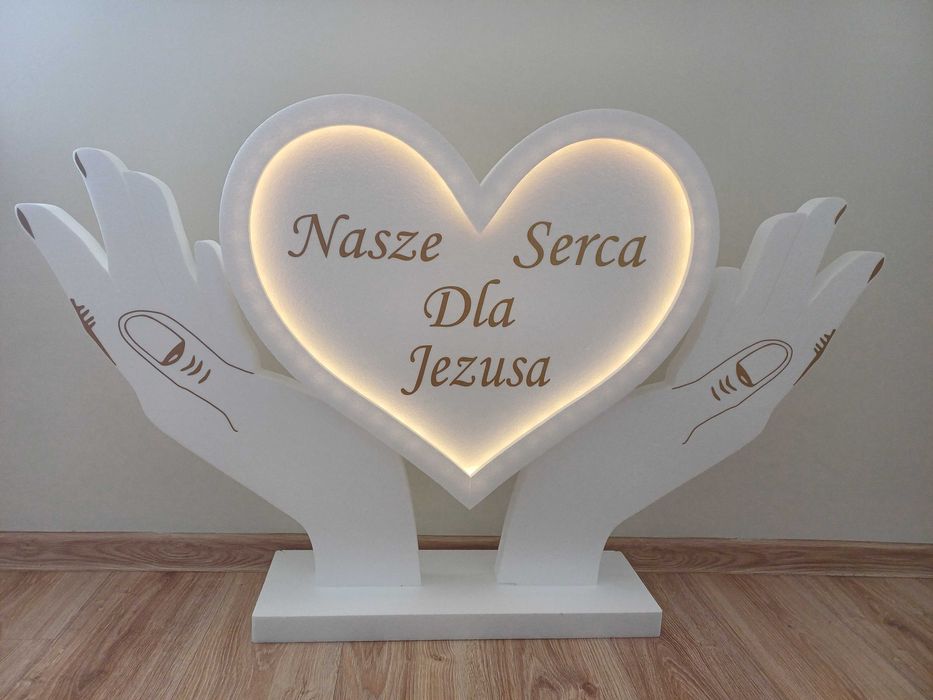 Serce z ośw. led. + dłonie  dekoracja Pierwsza Komunia