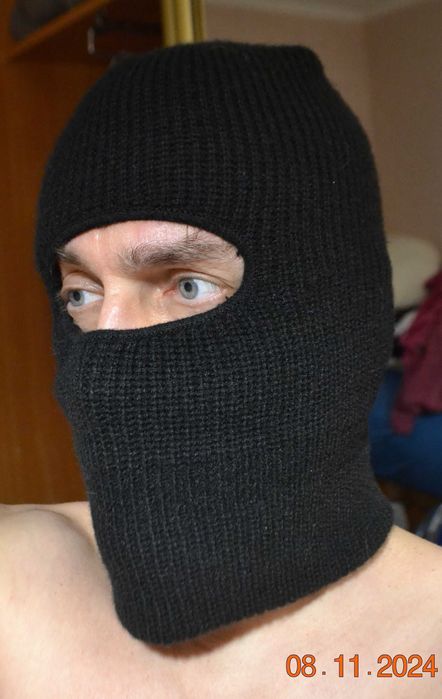 Балаклава, подшлемник (под шлем) шерстяная вязаная. Двойная. Выс 33 см
