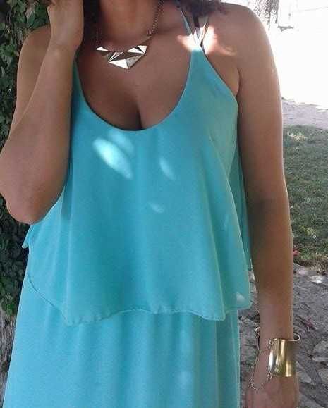 vestidos compridos rosa pálido e turquesa - M