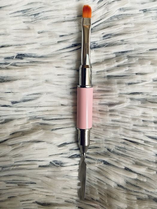 Pędzelek ze Szpatułką Dwustronny do Żelu Akrylożelu 2w1, Pink/Różowy