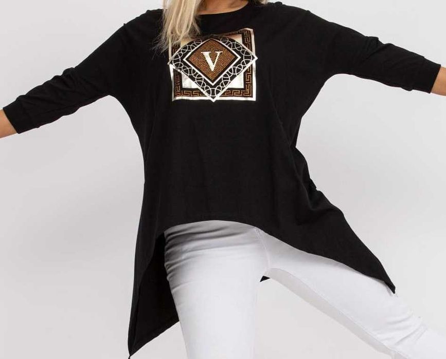 Tunika plus size z dłuższymi bokami, niebieska, czarna, one size, nowa