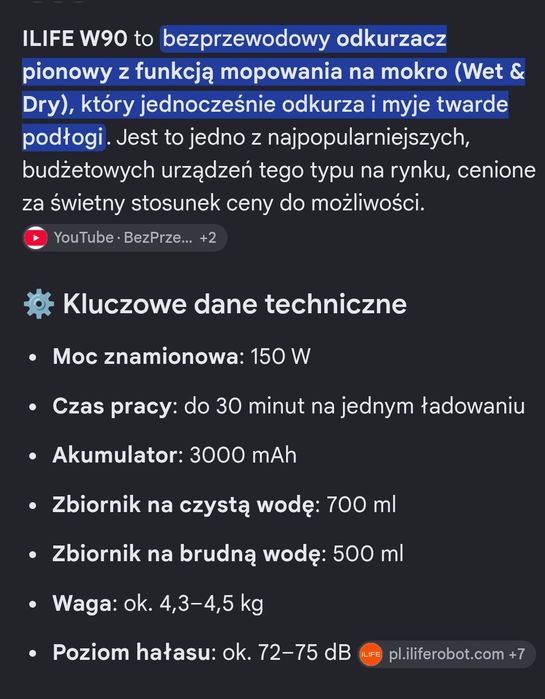 Odkurzacz ilife w90