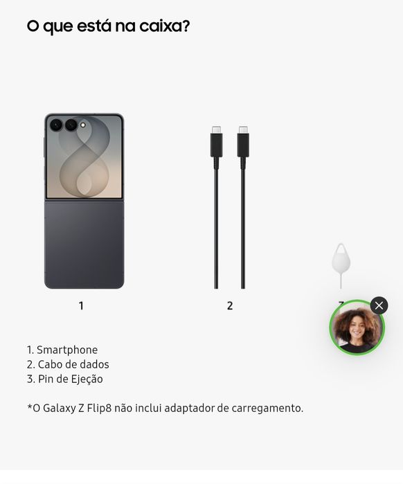 Samsung Galaxy Z Flip8 5G, com 12GB de RAM e 256GB de armazenamento. 

/256GB