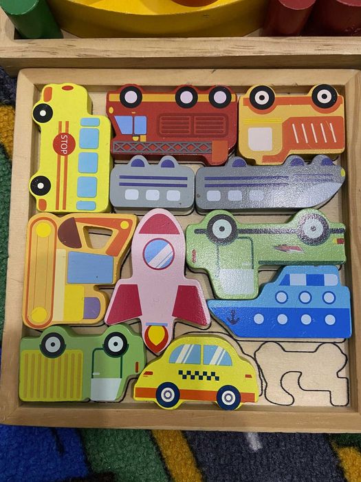 Klocki drewniane, układanki, mini jenga