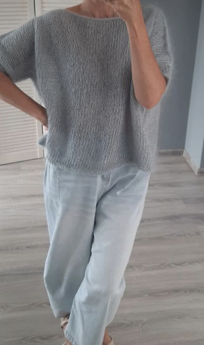 Sweter moherowy handmade jasno szary