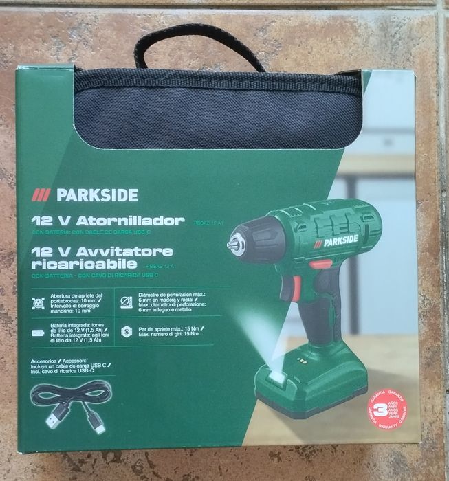 Aparafusadora 12V c/ bateria incluída mala de tecido Parkside