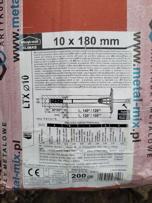 Kołki do styropianu 10*180