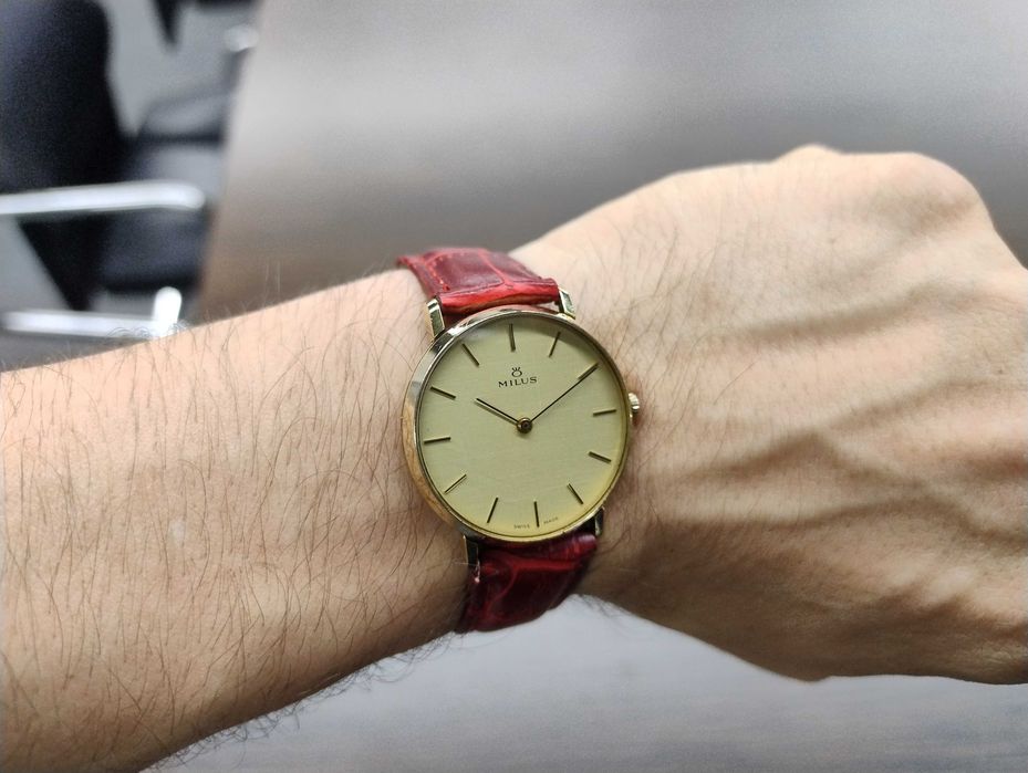 Piękny Zegarek Milus Swiss Mechaniczny Rzadki Złocony !! Nowy Pasek