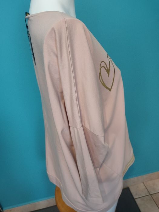 Nowa bawełniana pudrowa bluza cekiny do 130 biust