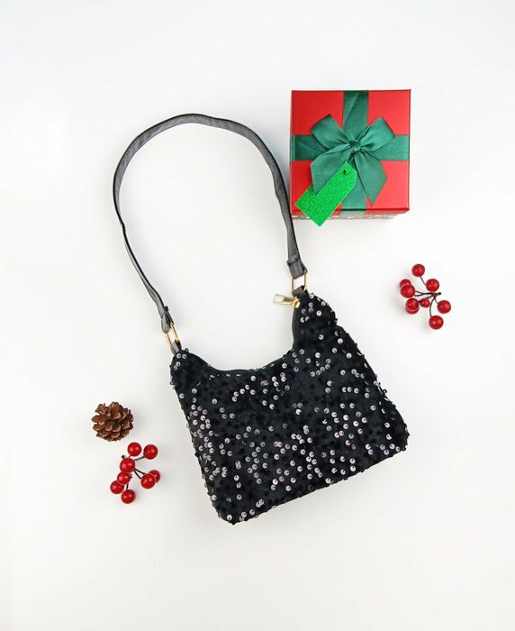 Nowa czarna mała cekinowa torebka damska na ramię Prezent