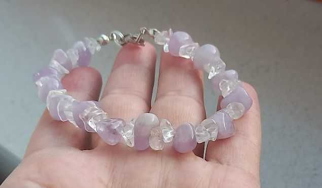 Bransoletka naturalny Ametyst i Kryształ górski srebro pr 925