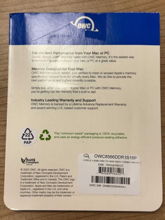 Оперативна пам'ять OWC DDR3 16GB (2x8GB) 1066MHz SO-DIMM Kit